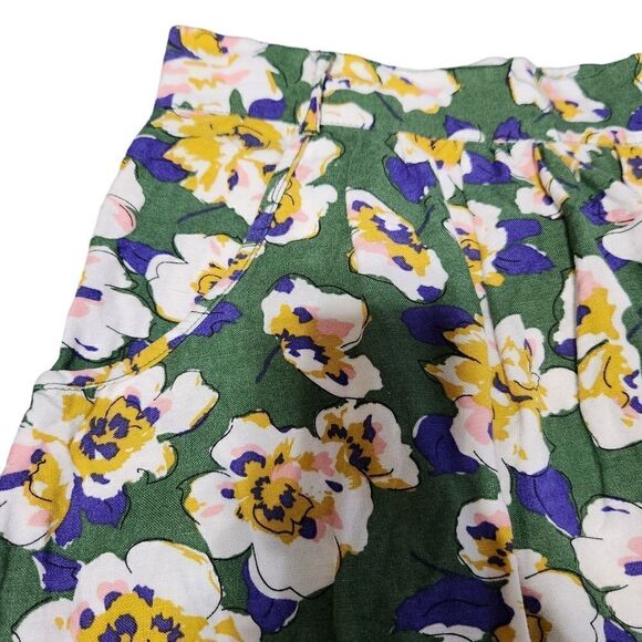 Modbe Skirt Medium Floral Mini Skater Green White Purple Short Linen Blend - Picture 4 of 11